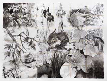 dessin au fusain sur papier jardin imaginaire avec dragon fusain sur papier diane dubeau
